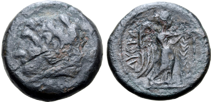 Northern Apulia, Ausculum, c. 240 BC. Æ (17mm, 4.98g, 9h). Head of Herakles l., ...