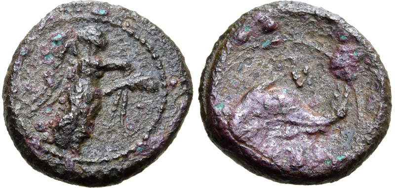 Southern Apulia, Brundisium, c. 215 BC. Æ 1/8 Uncia (11mm, 1.12g, 2h). Nike adva...