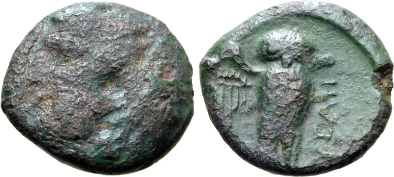 Northern Lucania, Velia, 4th-2nd centuries BC. Æ (16mm, 3.95g, 6h). Head of Hera...