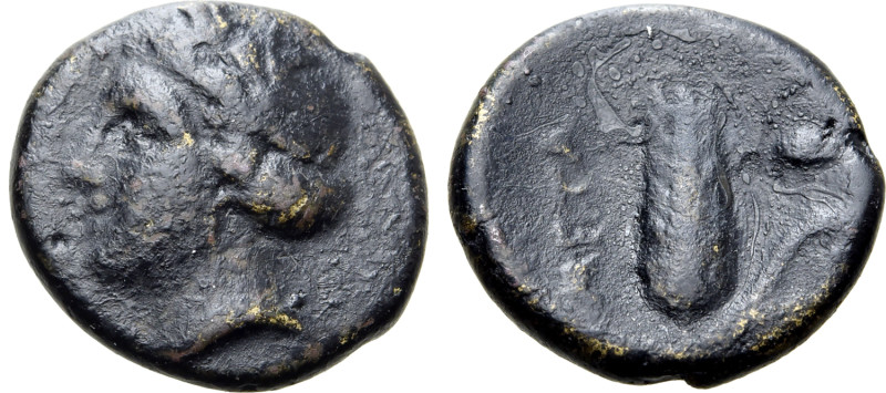 Southern Lucania, Metapontion, c. 300-250 BC. Æ (15mm, 2.89g, 5h). Wreathed head...