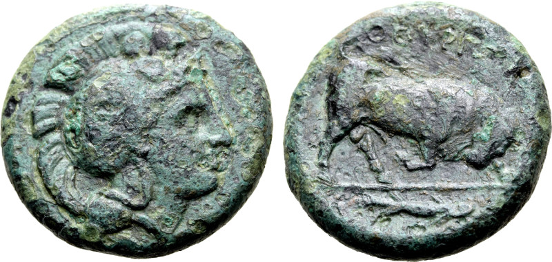 Southern Lucania, Thourioi, c. 350-325 BC. Æ (23mm, 14.31g, 2h). Head of Athena ...