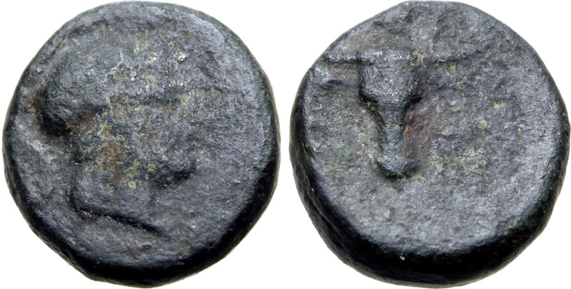 Southern Lucania, Thourioi, c. 350-325 BC. Æ (9mm, 1.03g, 9h). Head of Athena r....