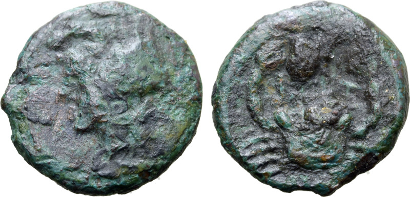 Bruttium, The Brettii, c. 216-203 BC. Æ (13mm, 1.75g, 9h). Head of sea-goddess l...