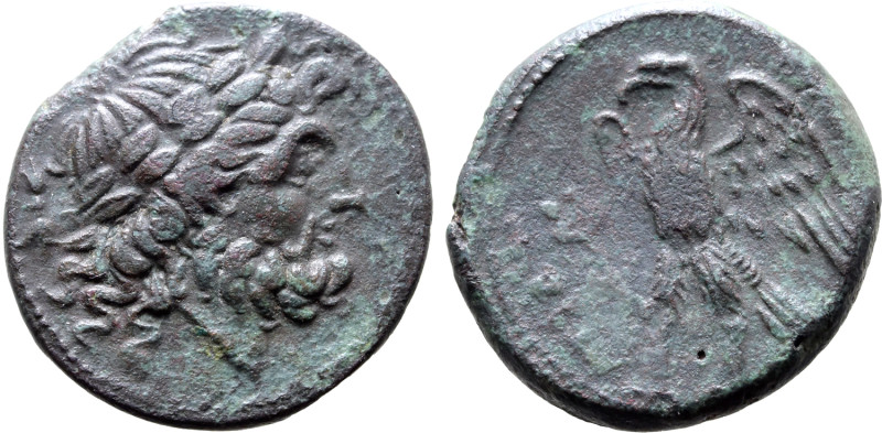 Bruttium, The Brettii, c. 216-211 BC. Æ (20mm, 6.97g, 3h). Laureate head of Zeus...