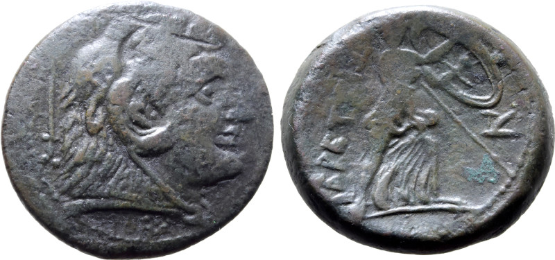 Bruttium, The Brettii, c. 211-208 BC. Æ (26mm, 16.14g, 12h). Head of Hercules r....