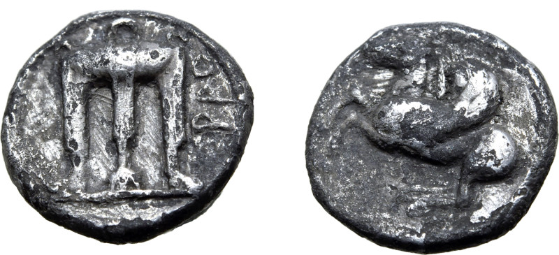 Bruttium, Kroton, c. 525-425 BC. AR 1/6 Stater or Triobol (10mm, 1.27g, 2h). Tri...