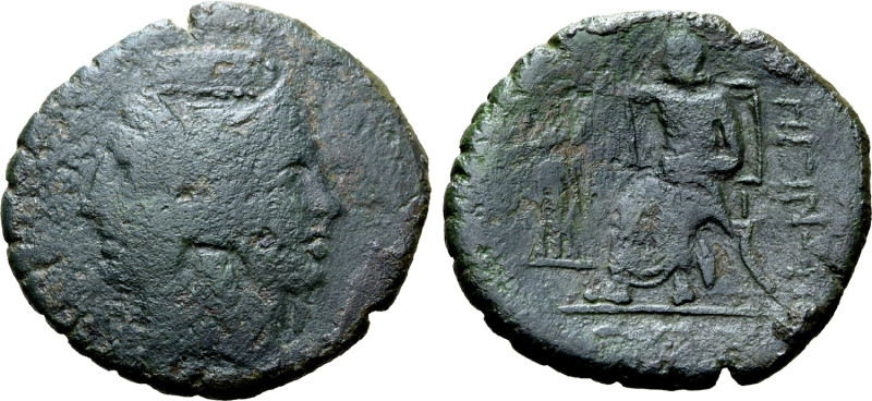 Bruttium, Rhegion, c. 215-200 BC. Æ Pentonkion (27mm, 9.74g, 8h). Janiform femal...