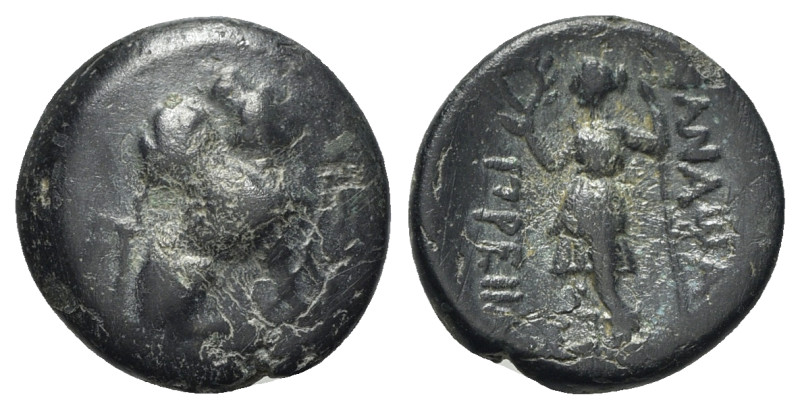 Pamphylia, Perge, c. 190-130 BC. Æ (16.5mm, 3.38g, 12h). Sphinx seated r., weari...