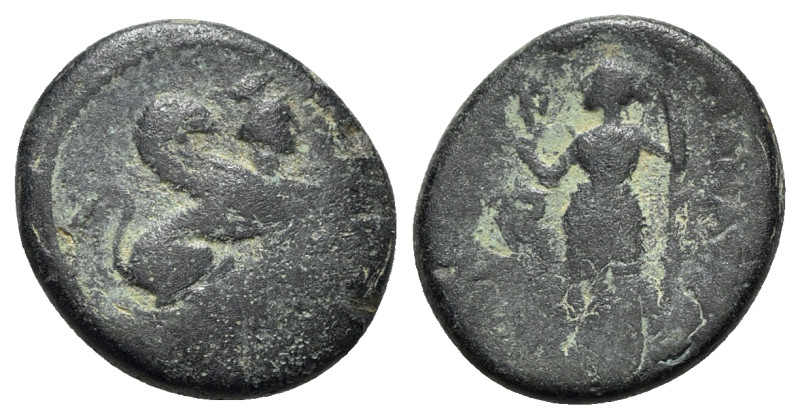 Pamphylia, Perge, c. 190-130 BC. Æ (18mm, 4.08g, 12h). Sphinx seated r., wearing...