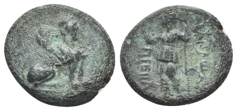 Pamphylia, Perge, c. 190-130 BC. Æ (18mm, 3.66g, 6h). Sphinx seated r., wearing ...