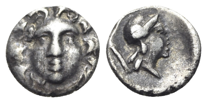 Pisidia, Selge, c. 250-190 BC. AR Obol (10mm, 0.84g, 12h). Facing gorgoneion. R/...