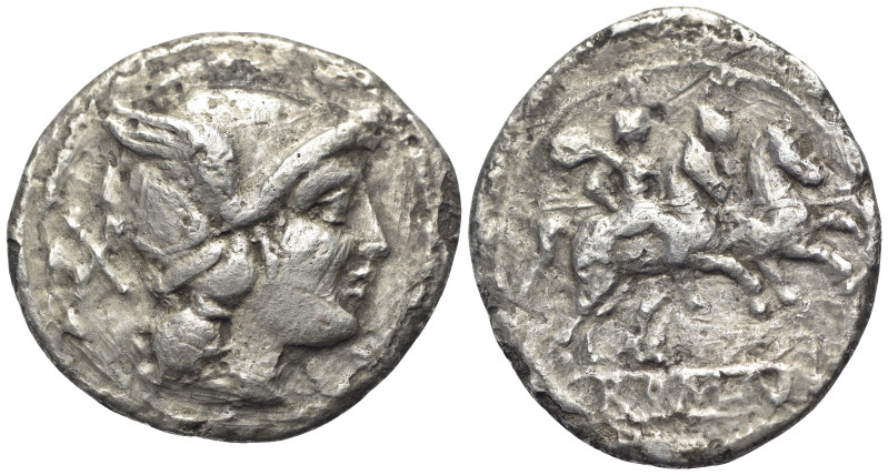 Anonymous, Rome, after 211 BC. Plated? Denarius (20mm, 3.10g). Head of Roma r., ...