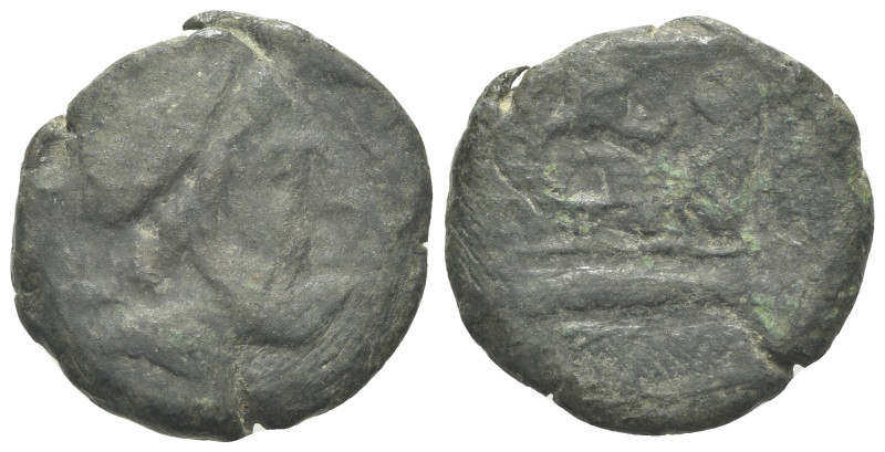 Uncertain series, after 211 BC. Æ Semis (21mm, 6.56g). Laureate head of Saturn r...