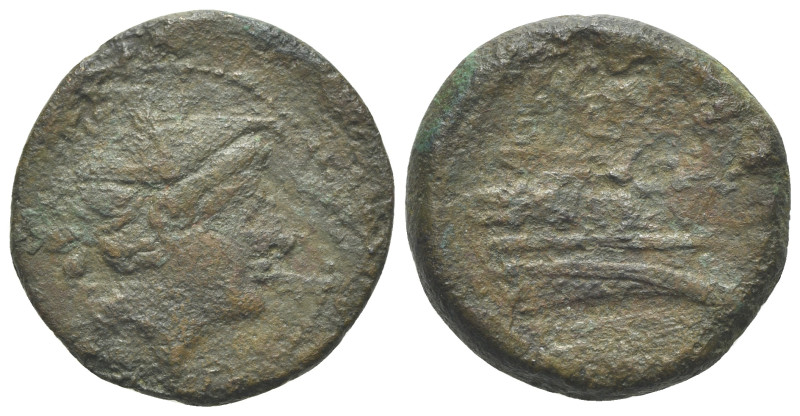 Anonymous, Rome, after 211 BC. Æ Sextans (19mm, 9.95g). Head of Mercury r. weari...