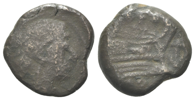 Anchor series, Rome, 169-158 BC. Æ Quadrans (18mm, 5.81g). Head of Hercules r., ...