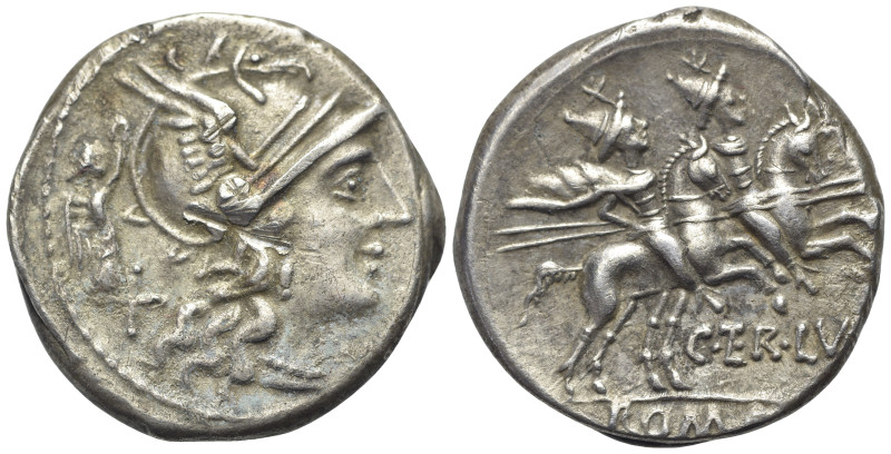 C. Terentius Lucanus, Rome, 147 BC. AR Denarius (19mm, 4.24g). Helmeted head of ...