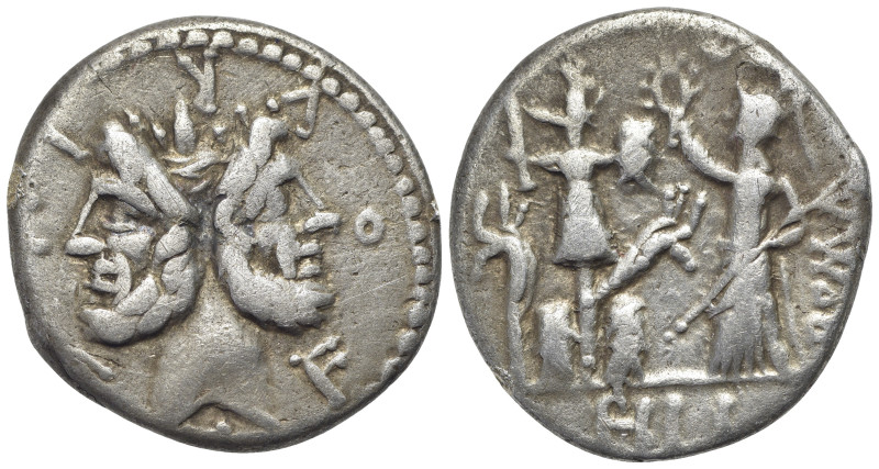 M. Furius L.f. Philus, Rome, 120 BC. AR Denarius (18mm, 3.88g). Laureate head of...