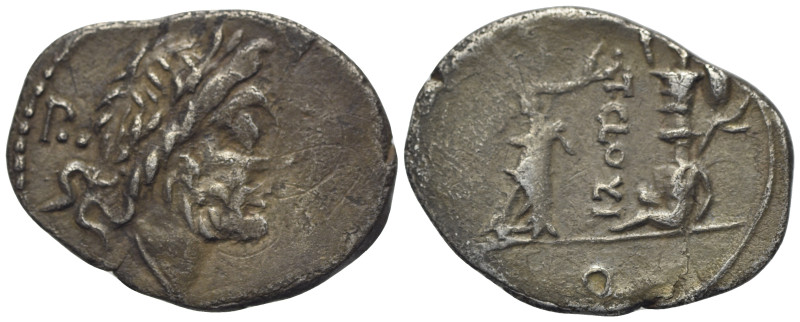 T. Cloulius, Rome, 98 BC. AR Quinarius (18mm, 1.90g). Laureate head of Jupiter r...