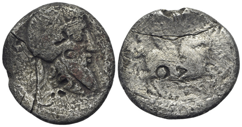 Q. Titius, Rome, 90 BC. AR Denarius (18mm, 3.37g). Bearded head of Mutinus Titin...