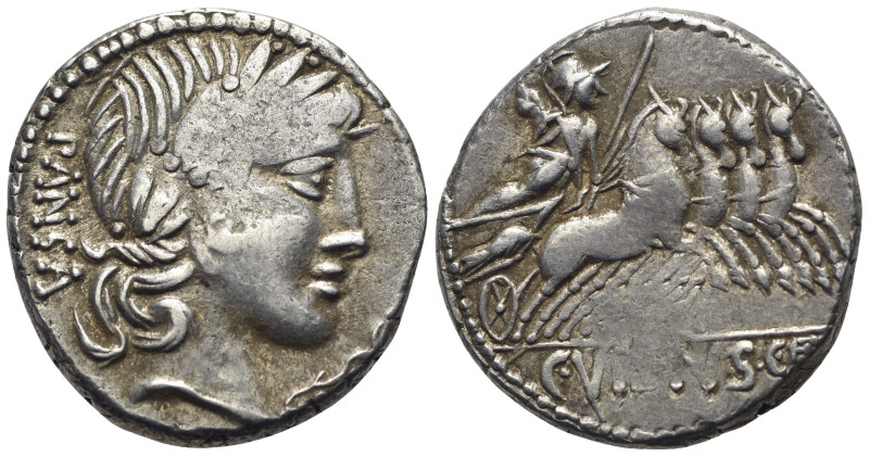 C. Vibius C.f. Pansa, Rome 90 BC. AR Denarius (18mm, 3.91g). Laureate head of Ap...