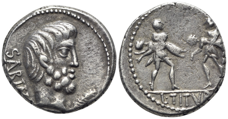 L. Titurius L.f. Sabinus, Rome, 89 BC. AR Denarius (18mm, 3.80g). Bareheaded and...