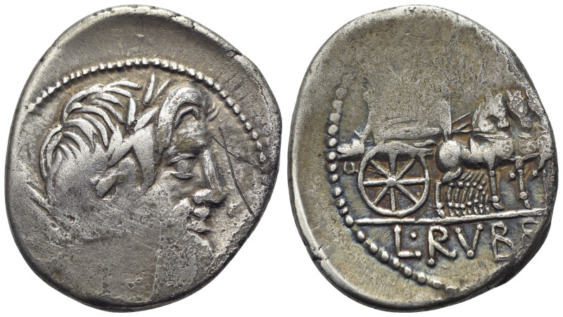 L. Rubrius Dossenus, Rome, 87 BC. AR Denarius (20mm, 3.63g). Laureate head of Ju...