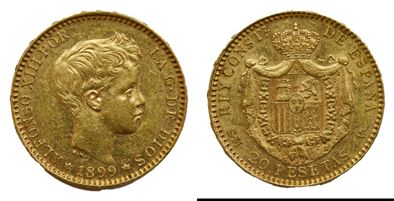 - Type: 20 Pesetas
- Purity: 900
- Metal: Gold
- Weight: 6.45g
- Country: Spain
...