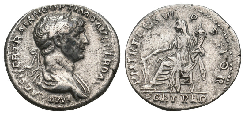 TRAJAN (98-117). Denarius. Rome.
3.18 Gr. 18.6 mm.