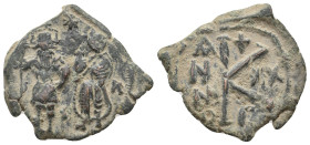 HERACLIUS with HERACLIUS CONSTANTINE (610-641). Half Follis.
5.95 Gr. 28 mm.