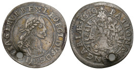 AUSTRIA. Holy Roman Empire. Habsburg. Leopold I (Emperor, 1658-1705). 6 Kreuzer (1670 KB). Kremnitz.
3.03 Gr. 25.6 mm.