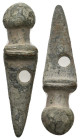 ANCIENT ROMAN BRONZE GLADIUS SWORD PENDANT (1ST- 3RD CENTURY AD).
4.67 Gr. 31.2 mm.