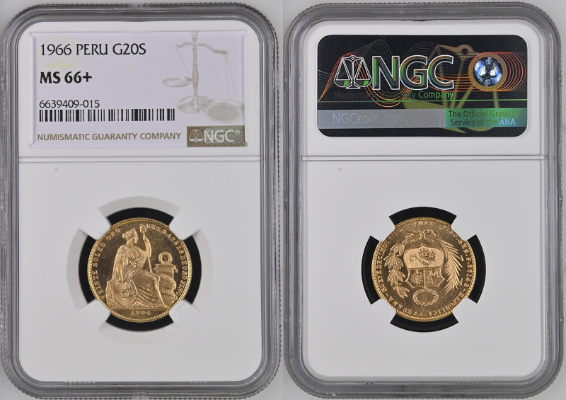 PERU’ 20 Soles 1966 zecca Lima Au Gr.9,36. KM#229; FR80. NGC MS66+ (n.6639409-01...