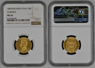 REGNO DI SARDEGNA Carlo Alberto (1831-1849) 20 Lire 1849 Ancora. Zecca Genova Au Gr.6,45. GIG 44; NOM 665. NGC MS63 (n.6634948-008).