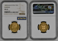 REGNO DI SARDEGNA Vittorio Emanuele II (1849-1861) 20 Lire 1855 Aquila. Zecca Torino. Au Gr.6,45. GIG 10; NOM 750. NGC MS62 (n.6634948-004). Top Grade...