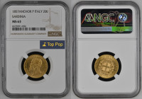 REGNO DI SARDEGNA Vittorio Emanuele II (1849-1861) 20 Lire 1857 Ancora. Zecca Genova. Au Gr.6,45. GIG 13; NOM 754. NGC MS63 (n.6635991-006). Rara. Top...