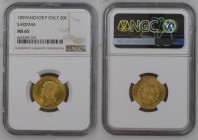 REGNO DI SARDEGNA Vittorio Emanuele II (1849-1861) 20 Lire 1859 Ancora. Zecca Genova. Au Gr.6,45. GIG 17; NOM 758. NGC MS65 (n.6633492-015), censita s...