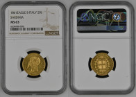 REGNO DI SARDEGNA Vittorio Emanuele II (1849-1861) 20 Lire 1861 Aquila. Zecca Torino Au Gr.6,45. GIG 22; NOM 763. NGC MS63 (n.6634948-006), censite so...