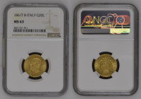 REGNO D’ITALIA Vittorio Emanuele II (1861-1878) 20 Lire 1861 Aquila. Zecca Torino Au Gr.6,45. GIG 5; NOM 847. NGC MS63 (n.2821721-011), censita solo 1...