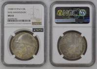 REGNO D’ITALIA Vittorio Emanuele III (1900-1943) 20 Lire 1928 (Elmetto) zecca Roma Ag Gr.20. GIG 44; NOM 1093. ANNO VI. NGC MS65 (n.6633493-002). Top ...