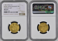 STATO PONTIFICIO Benedetto XIV (1740-1758) Zecchino 1740 ANNO I. Variante "Repente". Zecca Roma Au.Gr.3,45. FR 231. NGC MS64+ (n.6639401-003). Moneta ...