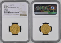 VENEZIA Marcantonio Trevisani (1553-1554) Zecchino d’oro Au Gr.3,44. FR1251; PAOLUCCI 62/1. NGC AU53 (6771825-001). Raro.