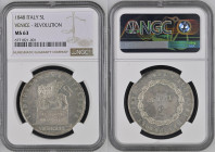 VENEZIA Governo Provvisorio 5 Lire 1848 (XI Agosto MDCCCXLVIII) Ag Gr.25. DAV 208; PAGANI 178. NGC MS63 (n.6771821-001).