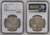 CINA Hsüan-t'ung (1908-1911) Dollaro del drago Anno III Ag Gr.26,90. L&M-37; Y#31. NGC MS63 (n.6633494-001).