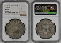 CINA Republic Fat Man Dollar 1921 Anno X Ag Gr26,40. L&M-79; Y#329.6; KANN-668. NGC AU55 (n.6632897-003). Raro.