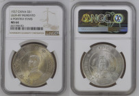 CINA Republic Dollaro Memento 1927 Ag Gr.26,40. L&M-49; Y#318A. Variante stella a 6 punte. NGC MS64 (n.6631948-001).