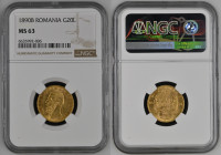 ROMANIA Carol I (1866-1914) 20 Lei 1890B zecca Bucarest Au Gr.6,45. SCHAFFER/STAMBULIU 39; FR 3. NGC MS63 (n.6635992-006).