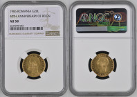 ROMANIA Carol I (1866-1914) 20 Lei 1906 zecca di Bruxel Au Gr.6,45. 40° anniversario del regno. SCHAFFER/STAMBULIU 64; KM#37.NGC AU 58 (n.6639398-002)...