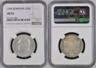 ROMANIA Carol II (1930-1940) 250 Lei 1935 zecca Bucarest Ag Gr.13,5. SHAFFER/STAMBULIU 93. NGC AU55 (n.6771821-003). (Tiratura 9500).