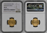 ROMANIA Michael I (1940-1947) 20 Lei 1944 re della Romania zecca Bucarest Au Gr.6,45. FR 21. NGC MS64 (n.6772219-014).