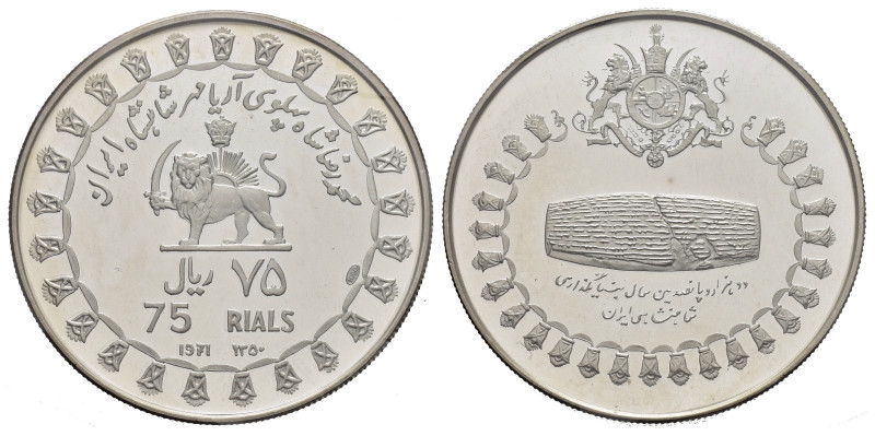 IRAN. 75 Rials SH 1350 (1971). Ag. KM#1186. Proof